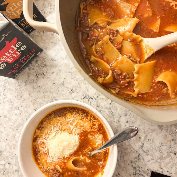 one pot easy lasagna soup made with bone broth